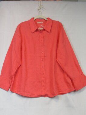 Soft Surroundings Linen Outer Banks Coral Long Sleeve Button Down Shirt Size 1X